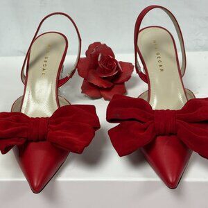 $1095-NEW-MIA BECAR-Women red leather Dress crystals heel Shoes.Sz-6.Italy.